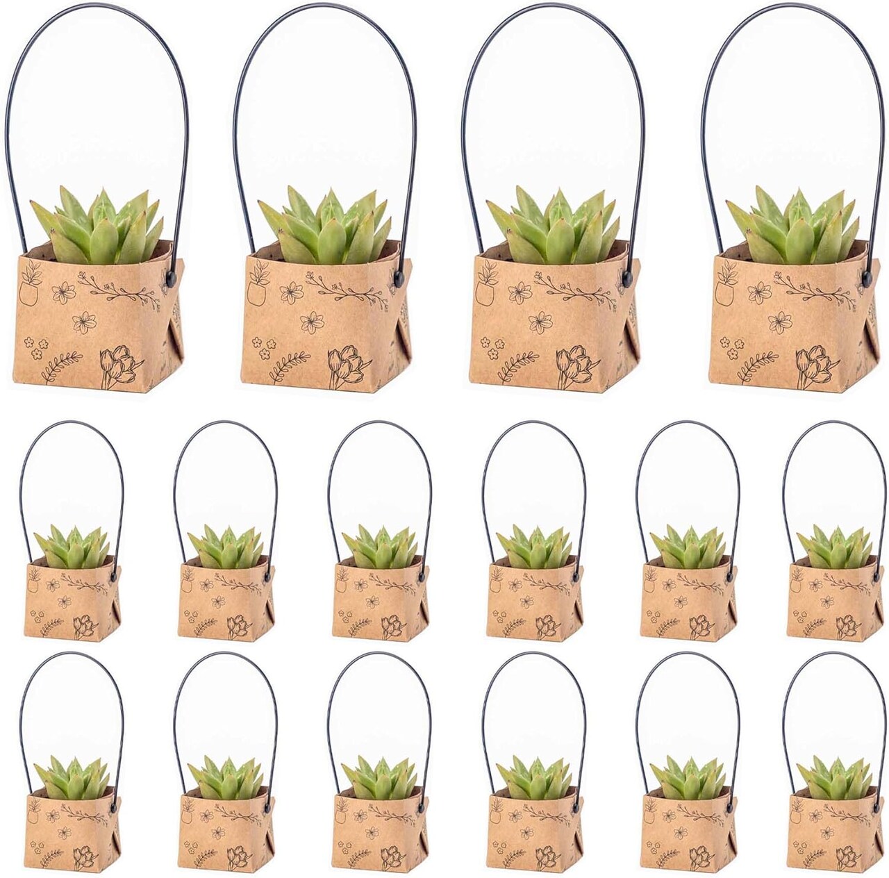 40PCS Mini Kraft Succulent Wrap Bags with Handle (Fits 2" Pots) – Decorative Plant Favor Boxes for Mother’s Day Card Making, Wedding, Baby Shower & Party Guest Gifts